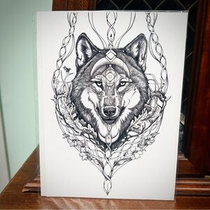 Earth Tribe Sacred Wolf Print 8.5x12 Geometric Spirit Animal Art